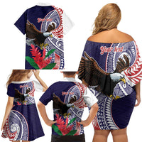 American Samoa Bald Eagle Personalized Family Matching Off Shoulder Short Dress and Hawaiian Shirt Polynesian Teuila Flowers - Polynesian Pride