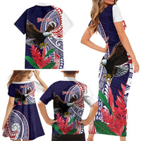 American Samoa Bald Eagle Personalized Family Matching Short Sleeve Bodycon Dress and Hawaiian Shirt Polynesian Teuila Flowers - Polynesian Pride