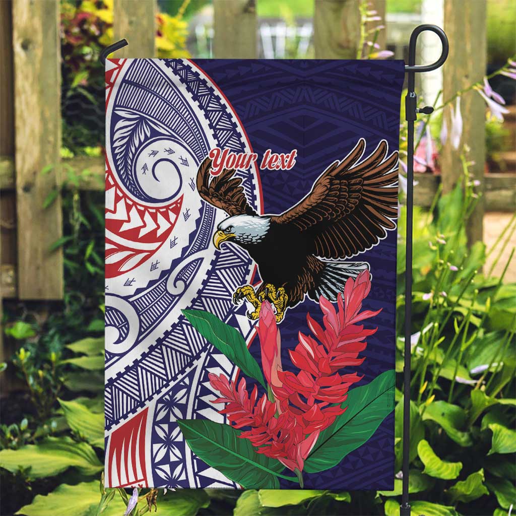 American Samoa Bald Eagle Personalized Garden Flag Polynesian Teuila Flowers - Polynesian Pride