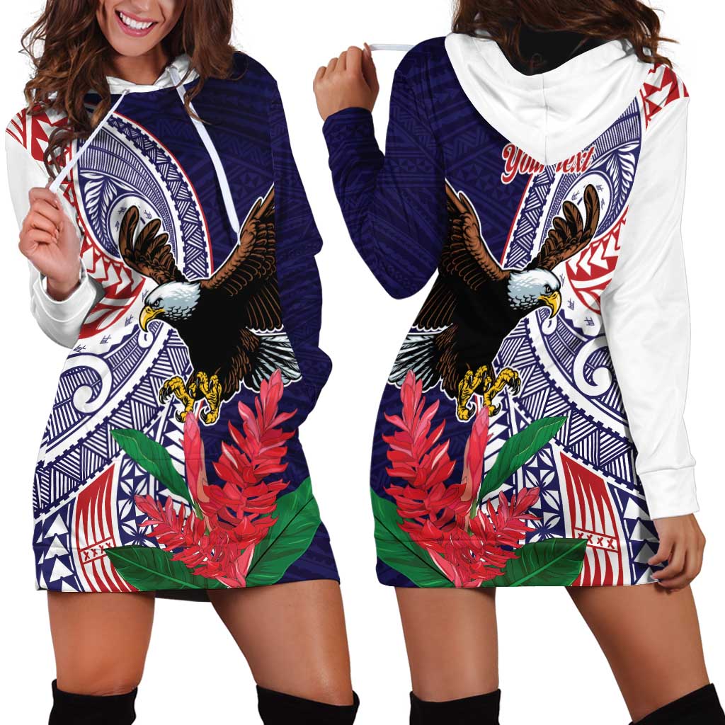 American Samoa Bald Eagle Personalized Hoodie Dress Polynesian Teuila Flowers - Polynesian Pride