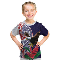 American Samoa Bald Eagle Personalized Kid T Shirt Polynesian Teuila Flowers - Polynesian Pride