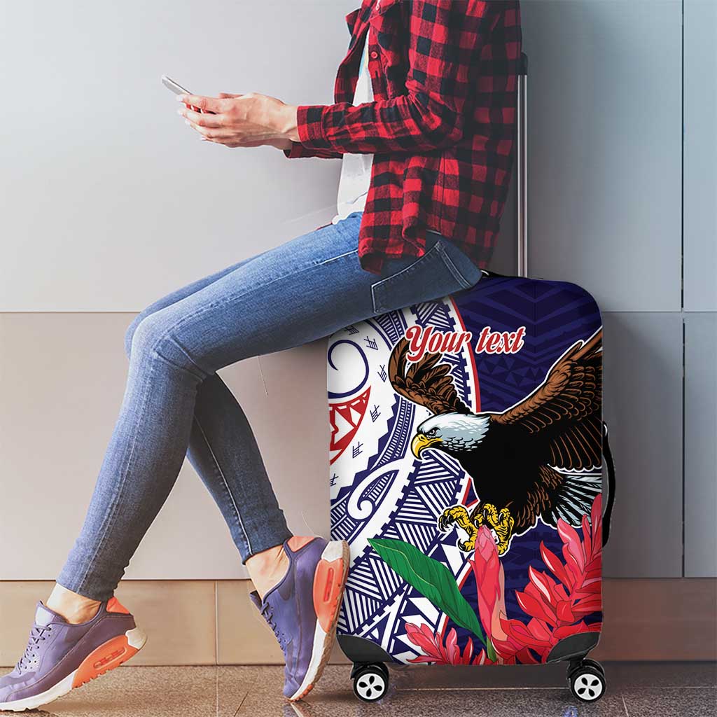 American Samoa Bald Eagle Personalized Luggage Cover Polynesian Teuila Flowers - Polynesian Pride