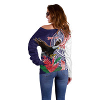 American Samoa Bald Eagle Personalized Off Shoulder Sweater Polynesian Teuila Flowers - Polynesian Pride