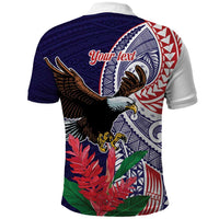 American Samoa Bald Eagle Personalized Polo Shirt Polynesian Teuila Flowers - Polynesian Pride