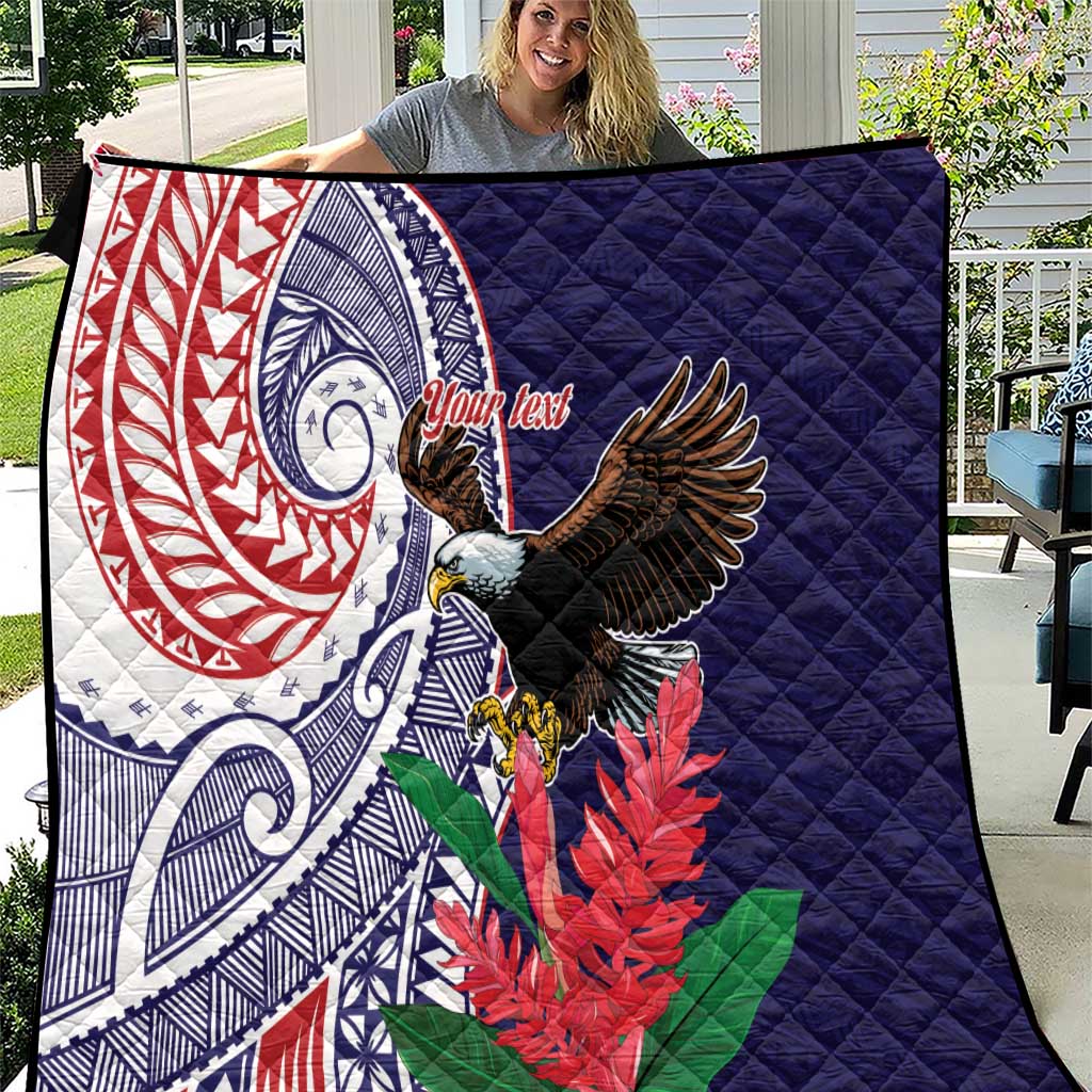 American Samoa Bald Eagle Personalized Quilt Polynesian Teuila Flowers - Polynesian Pride