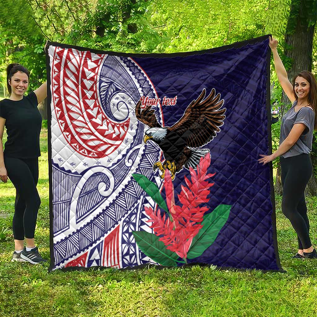 American Samoa Bald Eagle Personalized Quilt Polynesian Teuila Flowers - Polynesian Pride