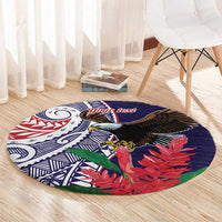 American Samoa Bald Eagle Personalized Round Carpet Polynesian Teuila Flowers - Polynesian Pride