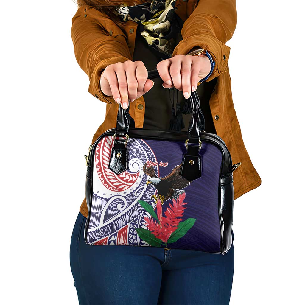 American Samoa Bald Eagle Personalized Shoulder Handbag Polynesian Teuila Flowers - Polynesian Pride