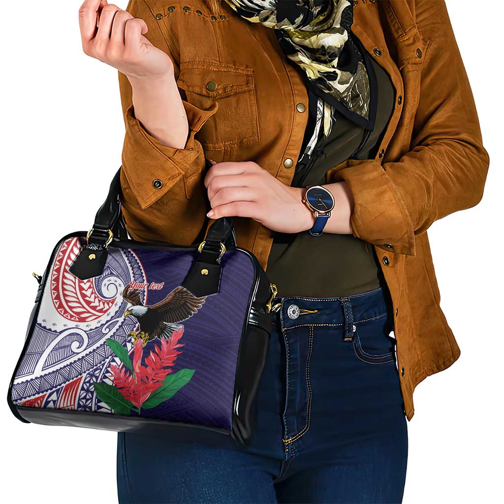 American Samoa Bald Eagle Personalized Shoulder Handbag Polynesian Teuila Flowers - Polynesian Pride