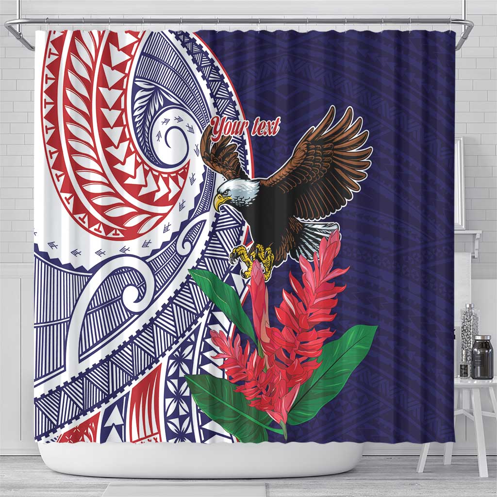 American Samoa Bald Eagle Personalized Shower Curtain Polynesian Teuila Flowers - Polynesian Pride