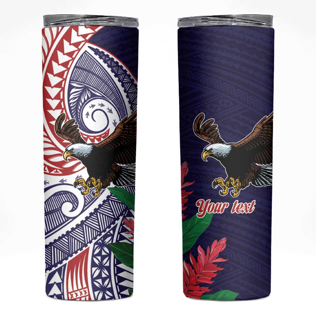 American Samoa Bald Eagle Personalized Skinny Tumbler Polynesian Teuila Flowers - Polynesian Pride