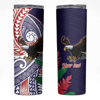 American Samoa Bald Eagle Personalized Skinny Tumbler Polynesian Teuila Flowers - Polynesian Pride