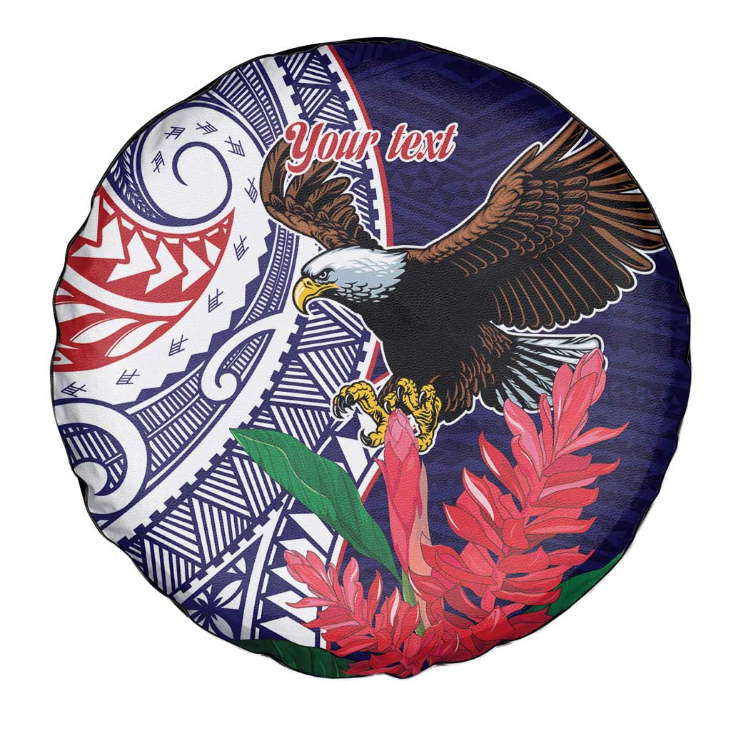 American Samoa Bald Eagle Personalized Spare Tire Cover Polynesian Teuila Flowers - Polynesian Pride