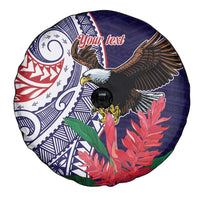 American Samoa Bald Eagle Personalized Spare Tire Cover Polynesian Teuila Flowers - Polynesian Pride