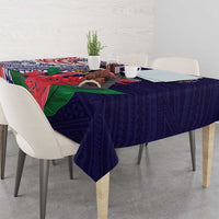American Samoa Bald Eagle Personalized Tablecloth Polynesian Teuila Flowers - Polynesian Pride