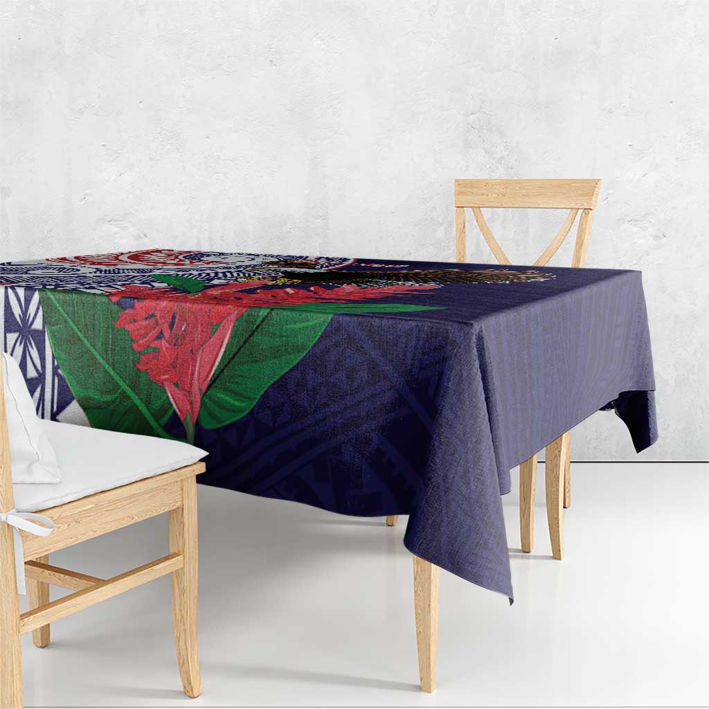 American Samoa Bald Eagle Personalized Tablecloth Polynesian Teuila Flowers - Polynesian Pride