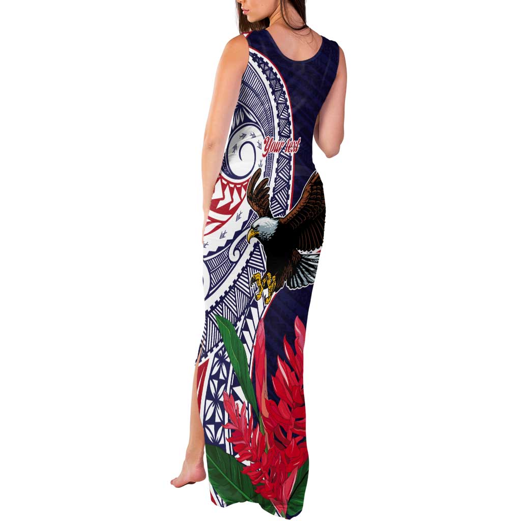 American Samoa Bald Eagle Personalized Tank Maxi Dress Polynesian Teuila Flowers - Polynesian Pride