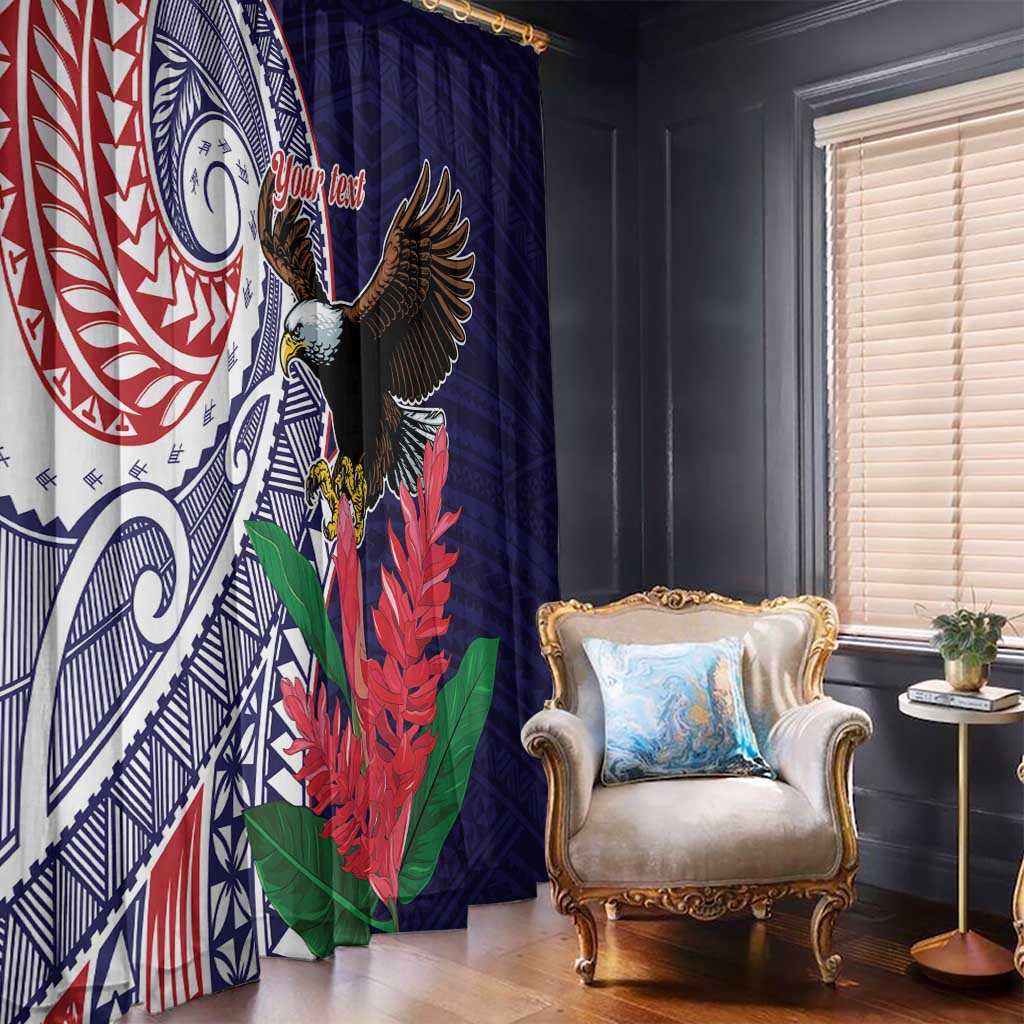 American Samoa Bald Eagle Personalized Window Curtain Polynesian Teuila Flowers - Polynesian Pride