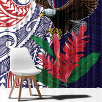 American Samoa Bald Eagle Personalized Window Curtain Polynesian Teuila Flowers - Polynesian Pride
