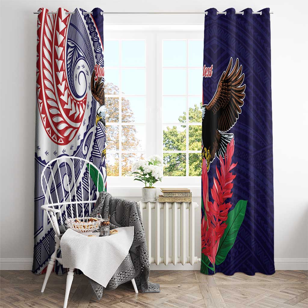 American Samoa Bald Eagle Personalized Window Curtain Polynesian Teuila Flowers - Polynesian Pride