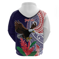 American Samoa Bald Eagle Personalized Zip Hoodie Polynesian Teuila Flowers - Polynesian Pride