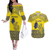Niue Crab Personalised Couples Matching Off The Shoulder Long Sleeve Dress and Hawaiian Shirt Niuean Hiapo Pattern - Polynesian Pride