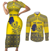 Niue Crab Personalised Couples Matching Short Sleeve Bodycon Dress and Long Sleeve Button Shirt Niuean Hiapo Pattern LT9 Gold - Polynesian Pride