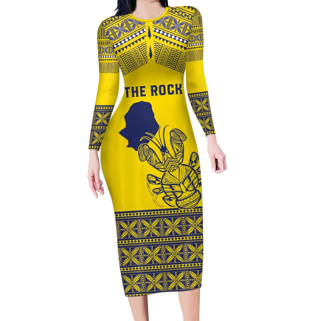 Niue Crab Personalised Long Sleeve Bodycon Dress Niuean Hiapo Pattern - Polynesian Pride