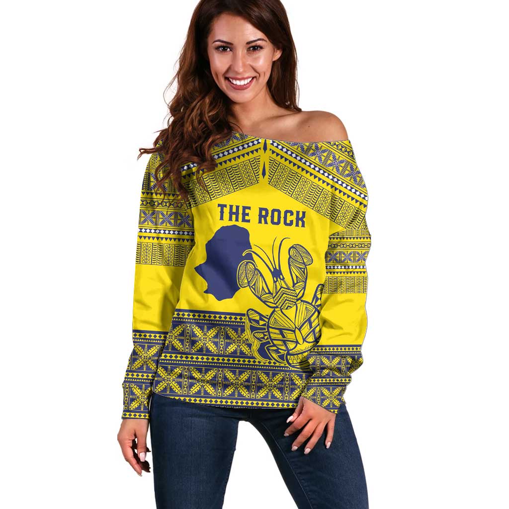 Niue Crab Personalised Off Shoulder Sweater Niuean Hiapo Pattern - Polynesian Pride