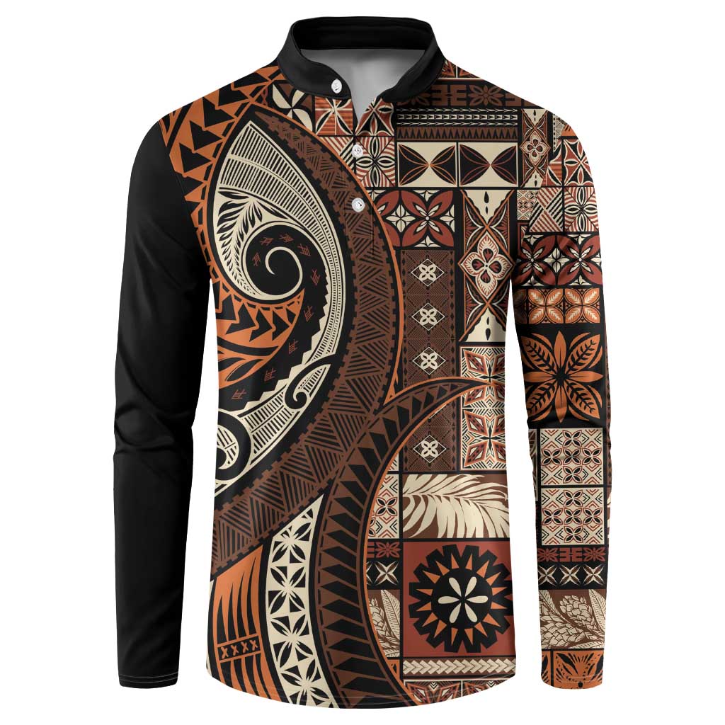 Vintage Samoa Siapo Mamanu Button Sweatshirt Brown Samoan Tapa Motif - Polynesian Pride