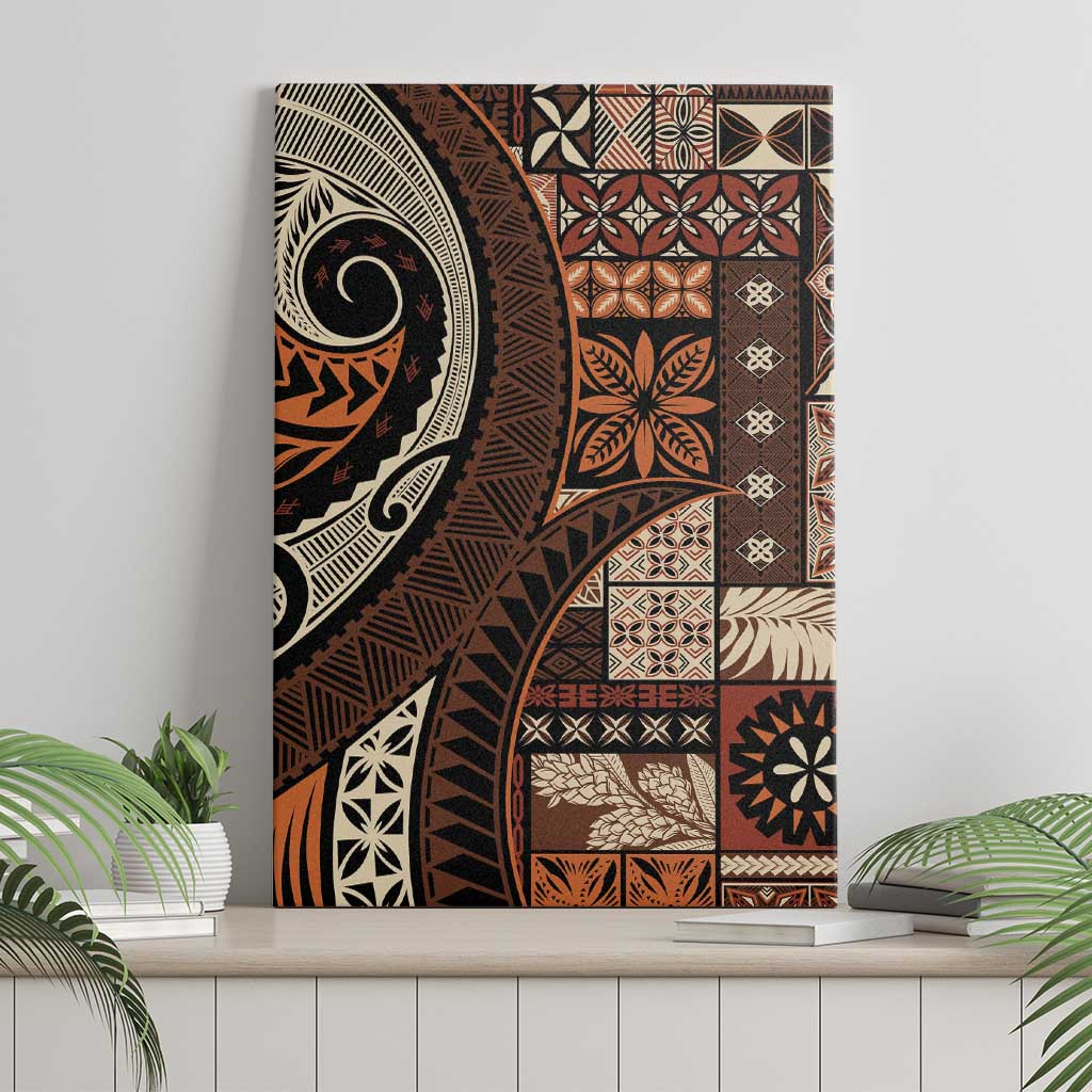 Vintage Samoa Siapo Mamanu Canvas Wall Art Brown Samoan Tapa Motif - Polynesian Pride