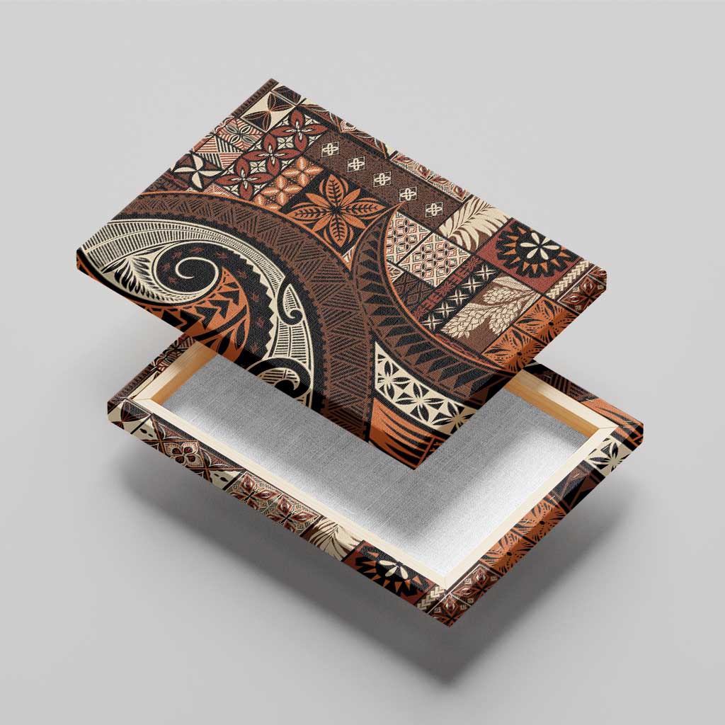 Vintage Samoa Siapo Mamanu Canvas Wall Art Brown Samoan Tapa Motif - Polynesian Pride