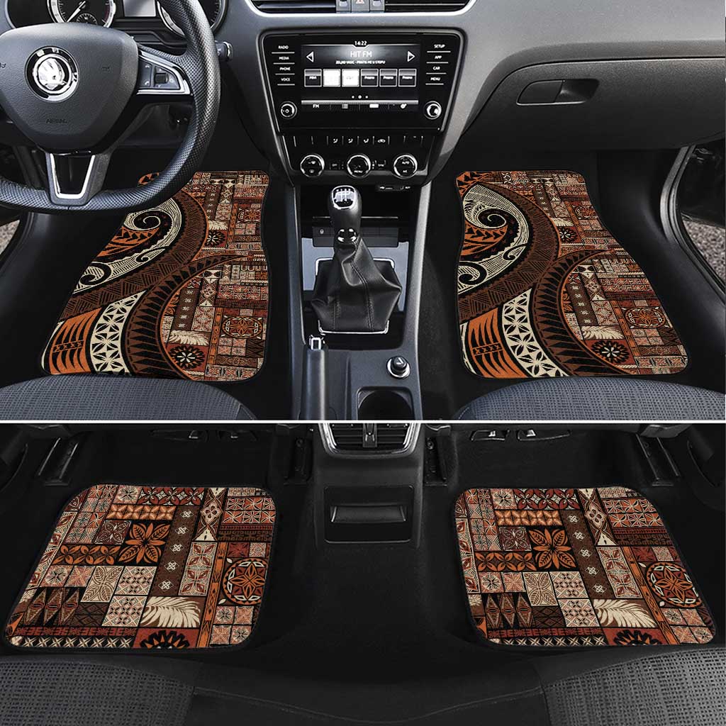 Vintage Samoa Siapo Mamanu Car Mats Brown Samoan Tapa Motif - Polynesian Pride