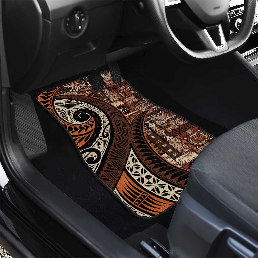 Vintage Samoa Siapo Mamanu Car Mats Brown Samoan Tapa Motif - Polynesian Pride