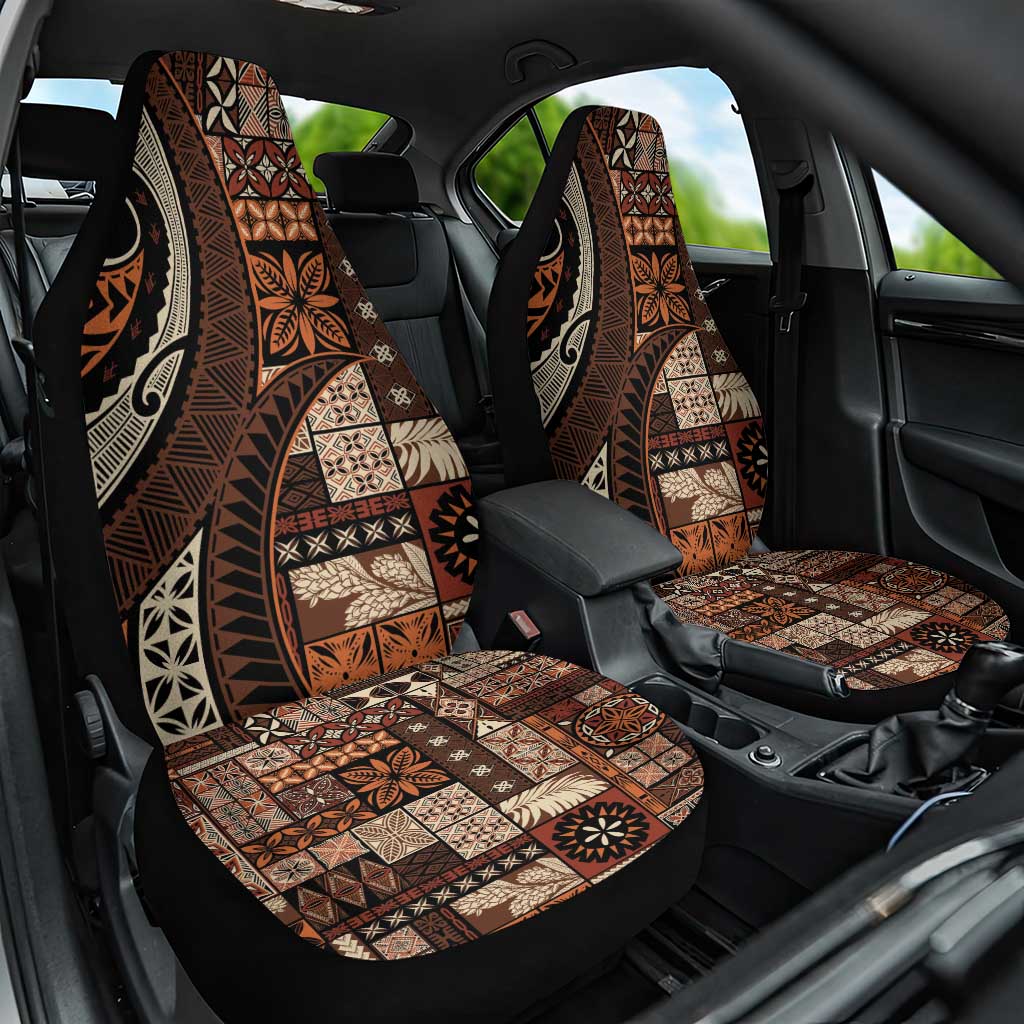 Vintage Samoa Siapo Mamanu Car Seat Cover Brown Samoan Tapa Motif - Polynesian Pride