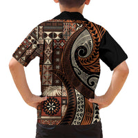Vintage Samoa Siapo Mamanu Family Matching Long Sleeve Bodycon Dress and Hawaiian Shirt Brown Samoan Tapa Motif LT9 - Polynesian Pride
