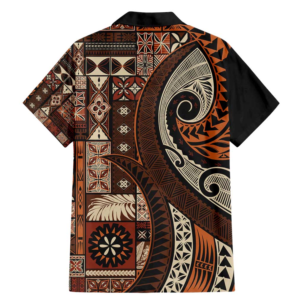 Vintage Samoa Siapo Mamanu Family Matching Long Sleeve Bodycon Dress and Hawaiian Shirt Brown Samoan Tapa Motif LT9 - Polynesian Pride