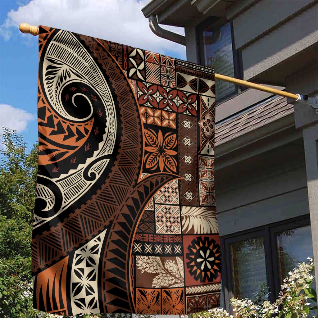 Vintage Samoa Siapo Mamanu Garden Flag Brown Samoan Tapa Motif - Polynesian Pride