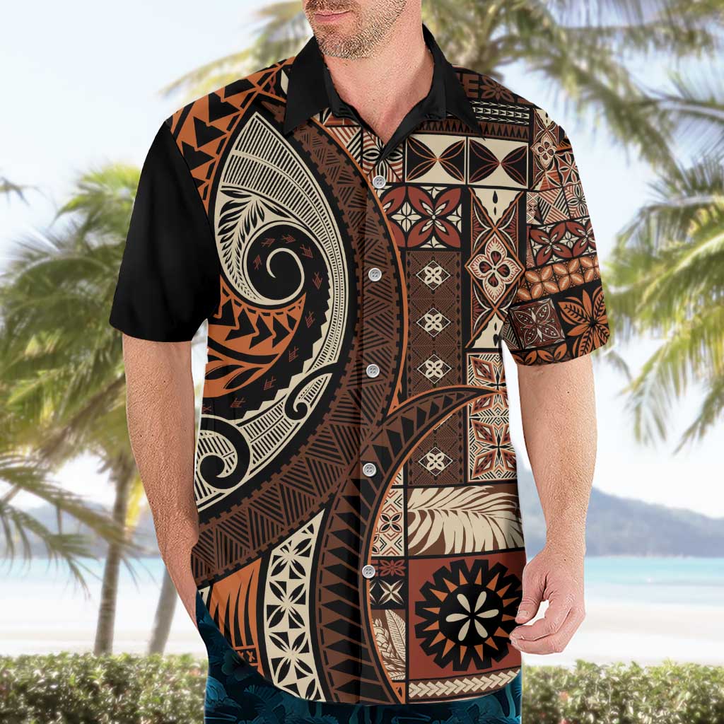 Vintage Samoa Siapo Mamanu Hawaiian Shirt Brown Samoan Tapa Motif - Polynesian Pride
