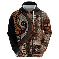 Vintage Samoa Siapo Mamanu Hoodie Brown Samoan Tapa Motif - Polynesian Pride