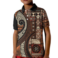 Vintage Samoa Siapo Mamanu Kid Polo Shirt Brown Samoan Tapa Motif LT9 Kid Brown - Polynesian Pride