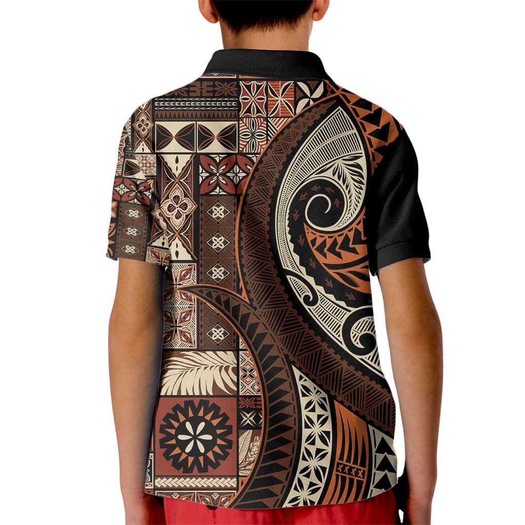 Vintage Samoa Siapo Mamanu Kid Polo Shirt Brown Samoan Tapa Motif LT9 - Polynesian Pride