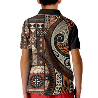 Vintage Samoa Siapo Mamanu Kid Polo Shirt Brown Samoan Tapa Motif LT9 - Polynesian Pride