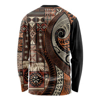 Vintage Samoa Siapo Mamanu Long Sleeve Shirt Brown Samoan Tapa Motif - Polynesian Pride