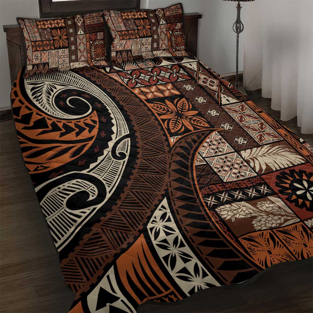 Vintage Samoa Siapo Mamanu Quilt Bed Set Brown Samoan Tapa Motif - Polynesian Pride