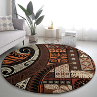 Vintage Samoa Siapo Mamanu Round Carpet Brown Samoan Tapa Motif - Polynesian Pride