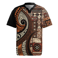 Vintage Samoa Siapo Mamanu Rugby Jersey Brown Samoan Tapa Motif LT9 Brown - Polynesian Pride
