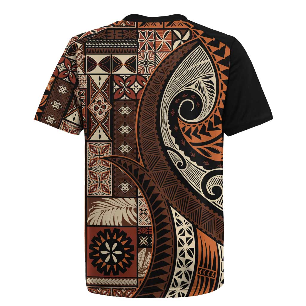 Vintage Samoa Siapo Mamanu Rugby Jersey Brown Samoan Tapa Motif LT9 - Polynesian Pride
