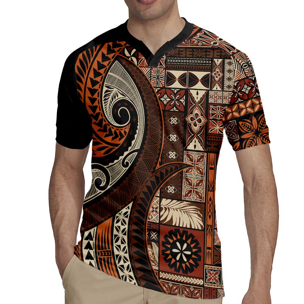 Vintage Samoa Siapo Mamanu Rugby Jersey Brown Samoan Tapa Motif LT9 - Polynesian Pride