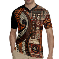 Vintage Samoa Siapo Mamanu Rugby Jersey Brown Samoan Tapa Motif LT9 - Polynesian Pride